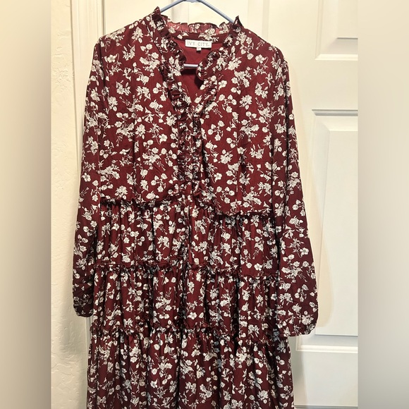 Ivy City Co Burgundy Floral Long Sleeve Dress - Picture 3 of 8